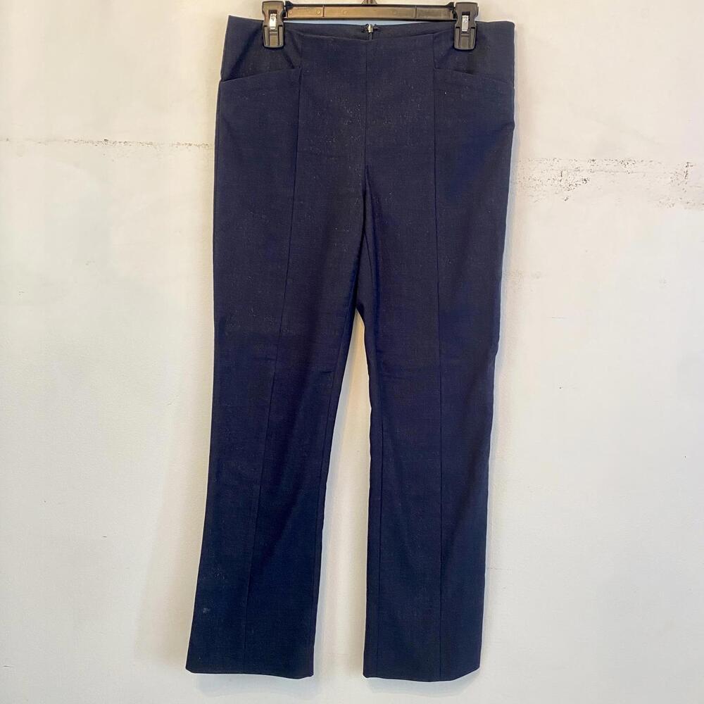 COREY LYNN CALTER Anthropologie navy gold glitter straight leg trousers sz 10